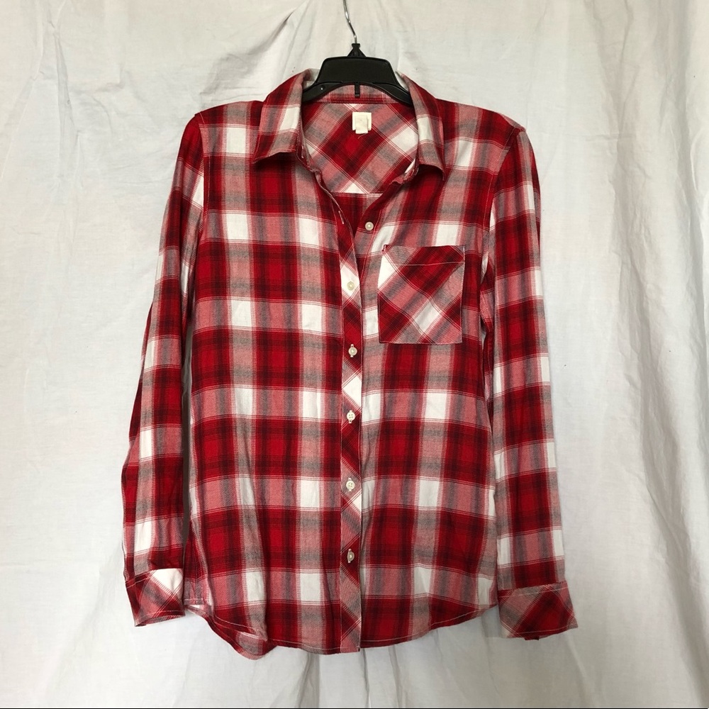 Red and White Plaid Button Down Shirt